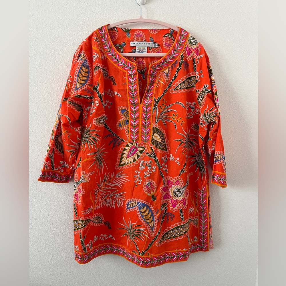 Gretchen Scott Designs Orange Floral V-Neck Tunic - Picture 2 of 9